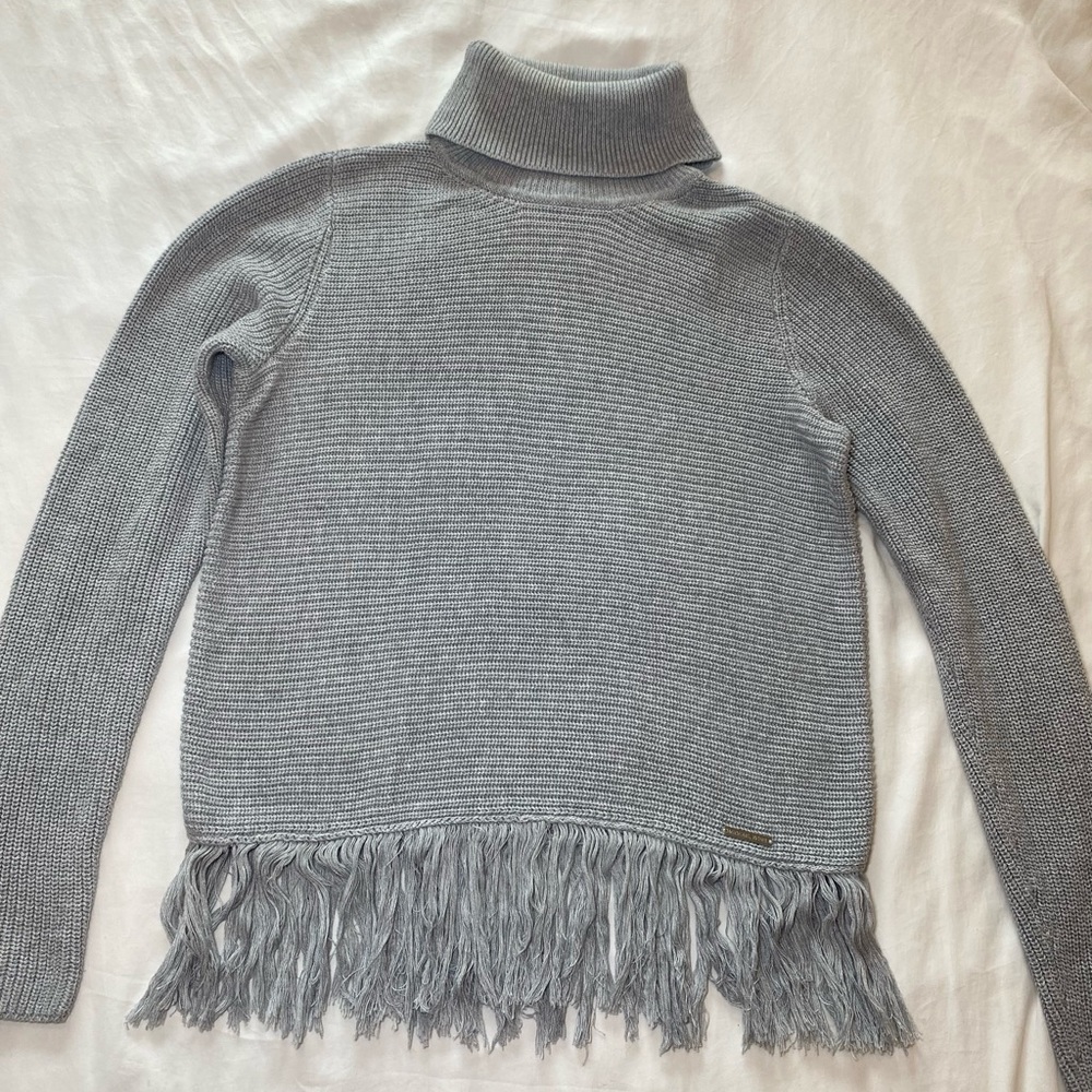 Michael Kors Gray Turtleneck Sweater with Fringe - size: M